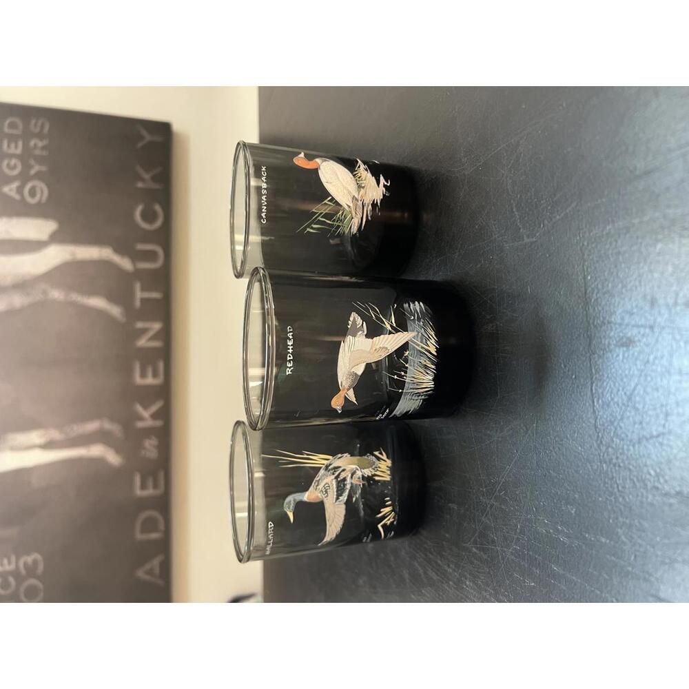 Rare Ned Smith 22K Gold Rim Waterfowl Vtg Double Old-Fashioned Glasses (3)